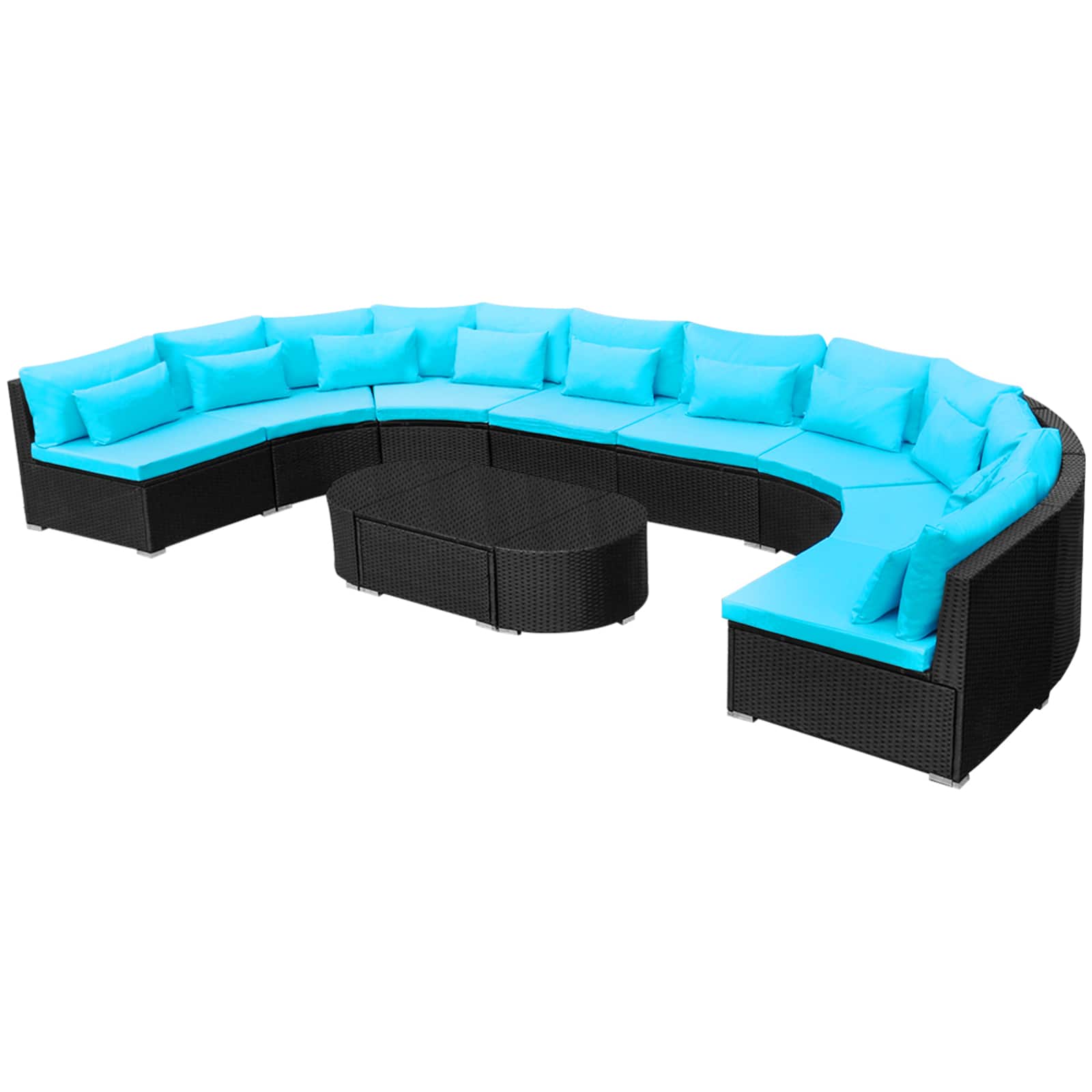 vidaXL Ronde Banken Set 11 pcs Blauw poly rattan