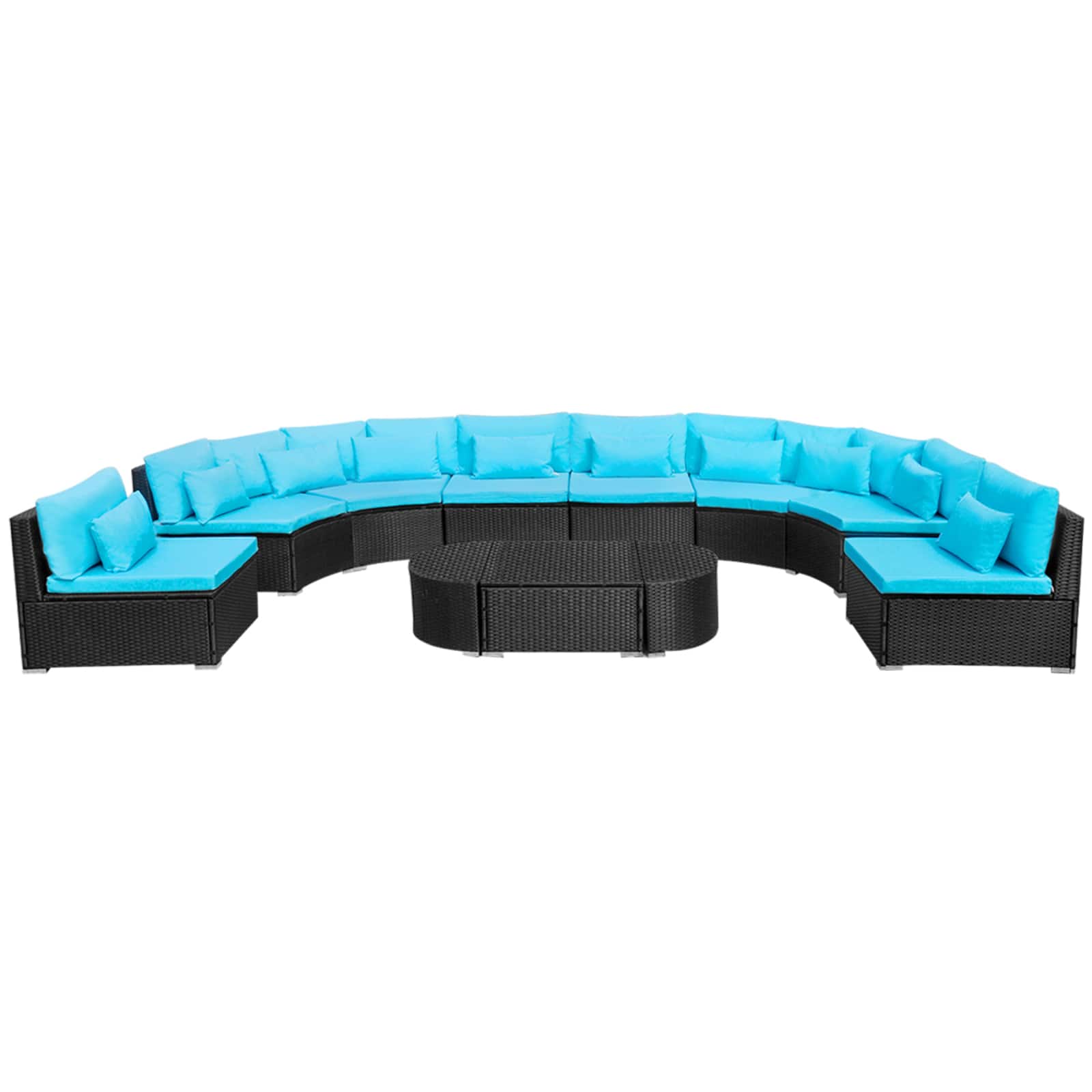 vidaXL Ronde Banken Set 11 pcs Blauw poly rattan