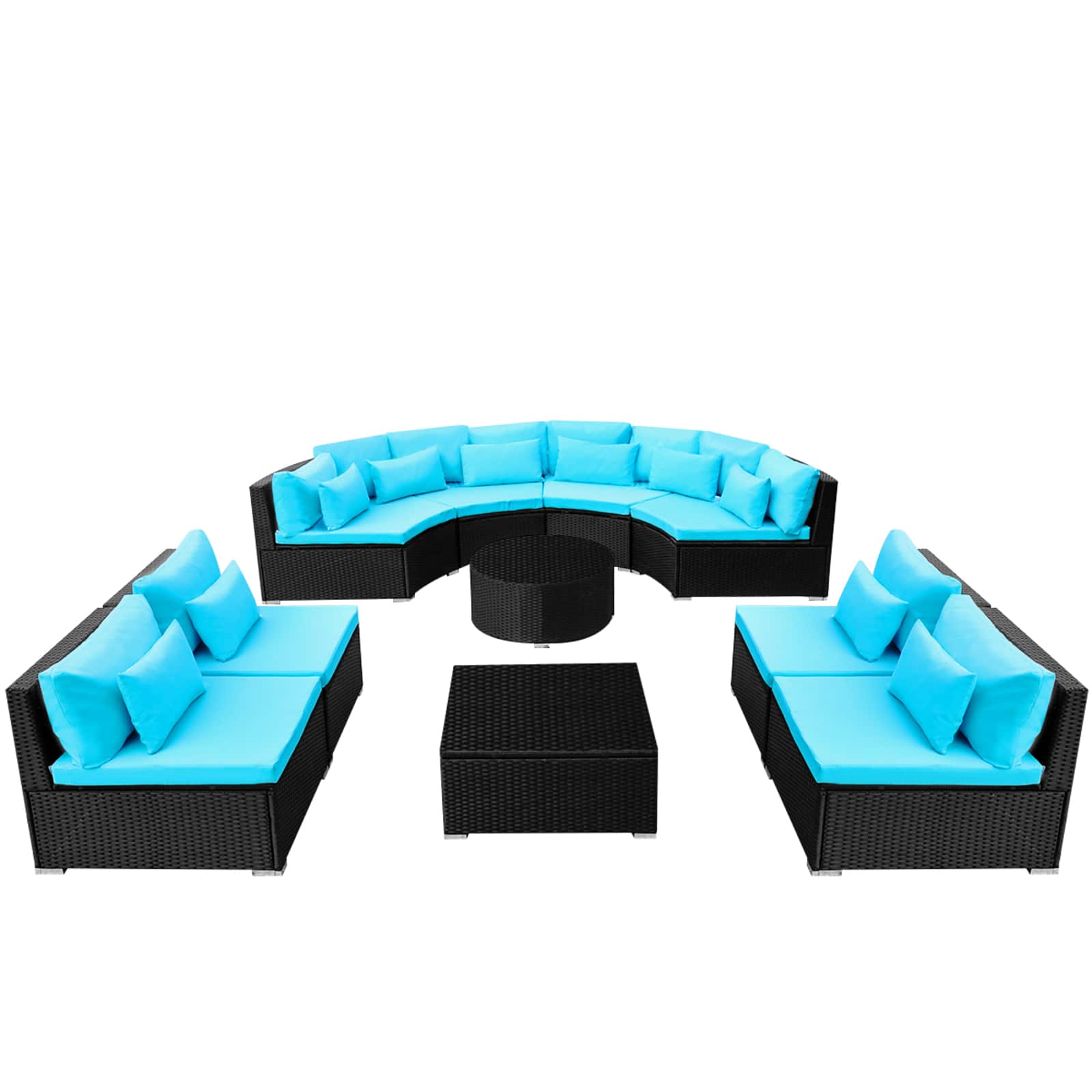 vidaXL Ronde Banken Set 11 pcs Blauw poly rattan