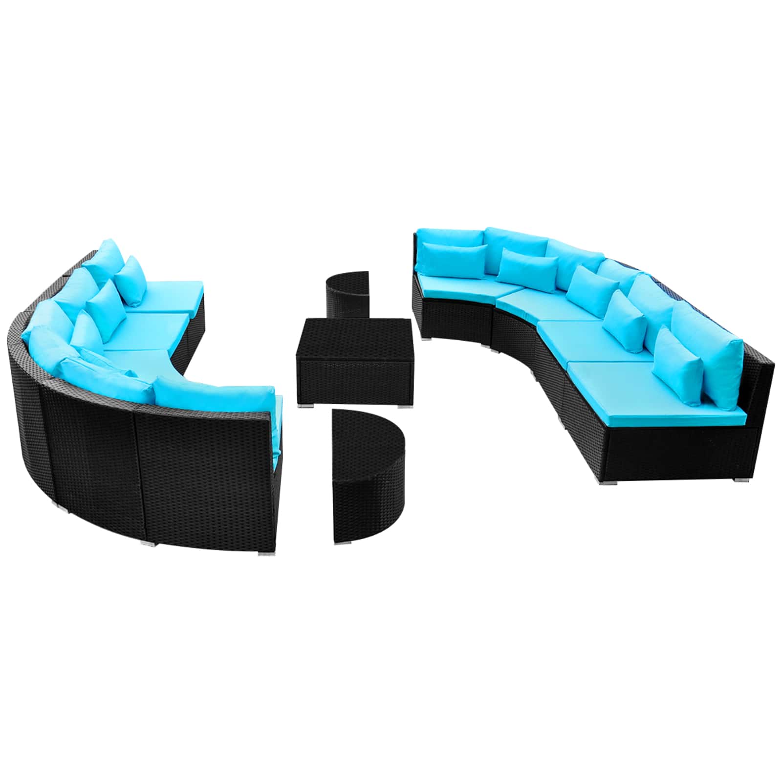 vidaXL Ronde Banken Set 11 pcs Blauw poly rattan