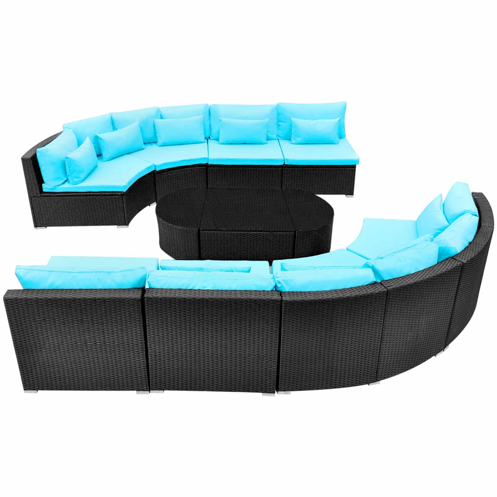vidaXL Ronde Banken Set 11 pcs Blauw poly rattan