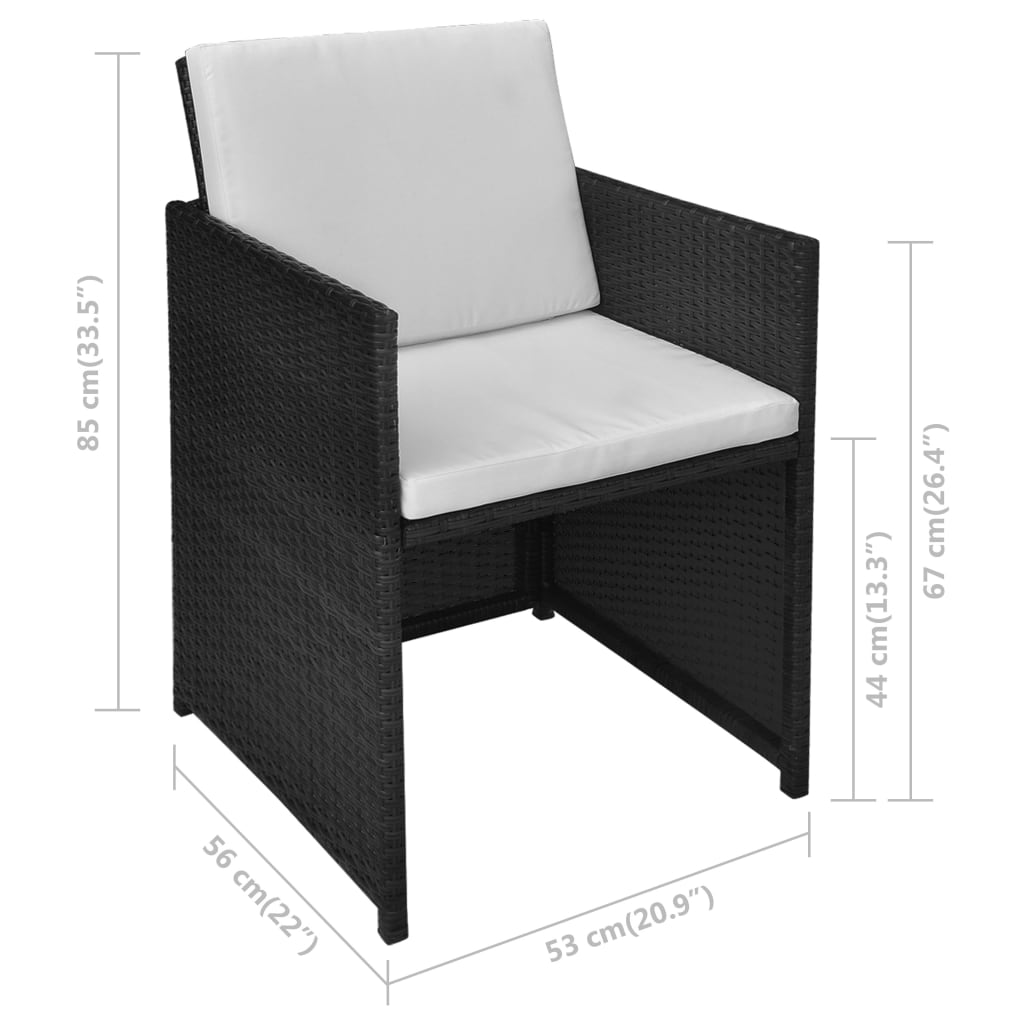 vidaXL 3-delige Bistroset met kussens poly rattan zwart