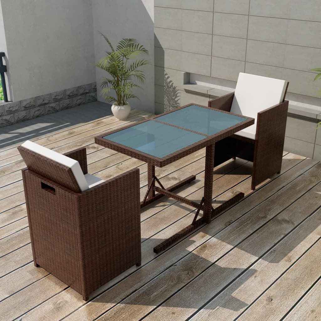 vidaXL 3-delige Bistroset met kussens poly rattan zwart