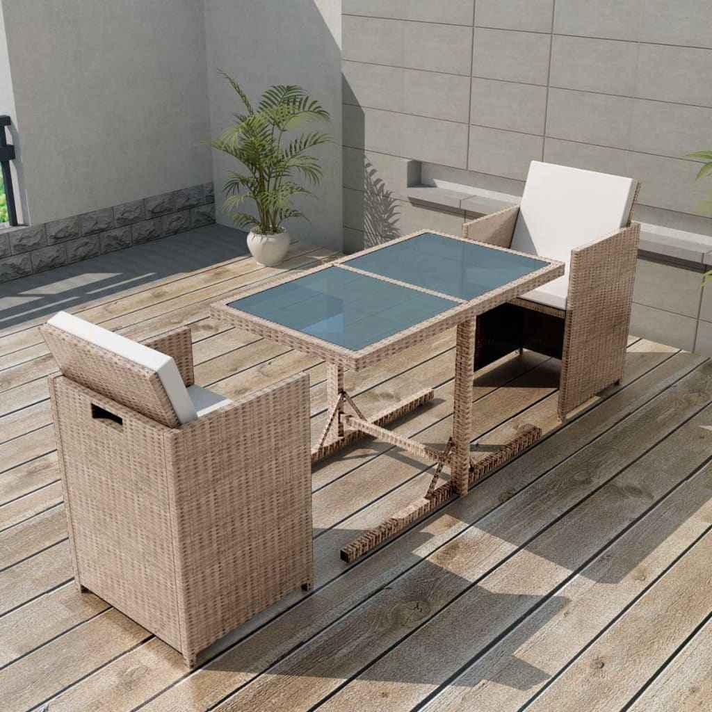 vidaXL 3-delige Bistroset met kussens poly rattan zwart