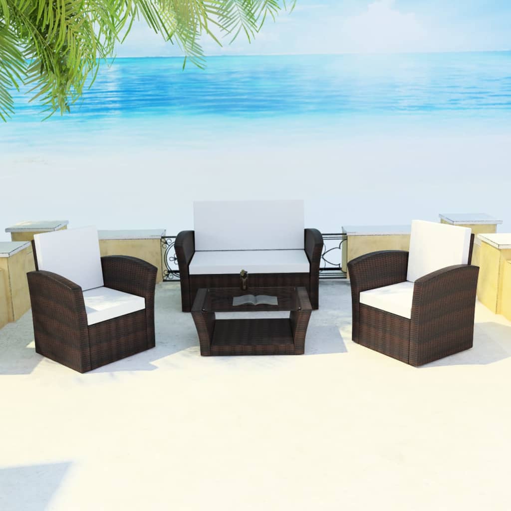 vidaXL 16-delige Loungeset met kussens poly rattan zwart