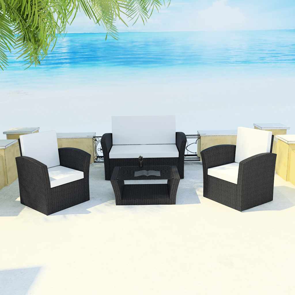 vidaXL 16-delige Loungeset met kussens poly rattan zwart