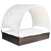 vidaXL Ligbed tweepersoons met luifel poly rattan bruin