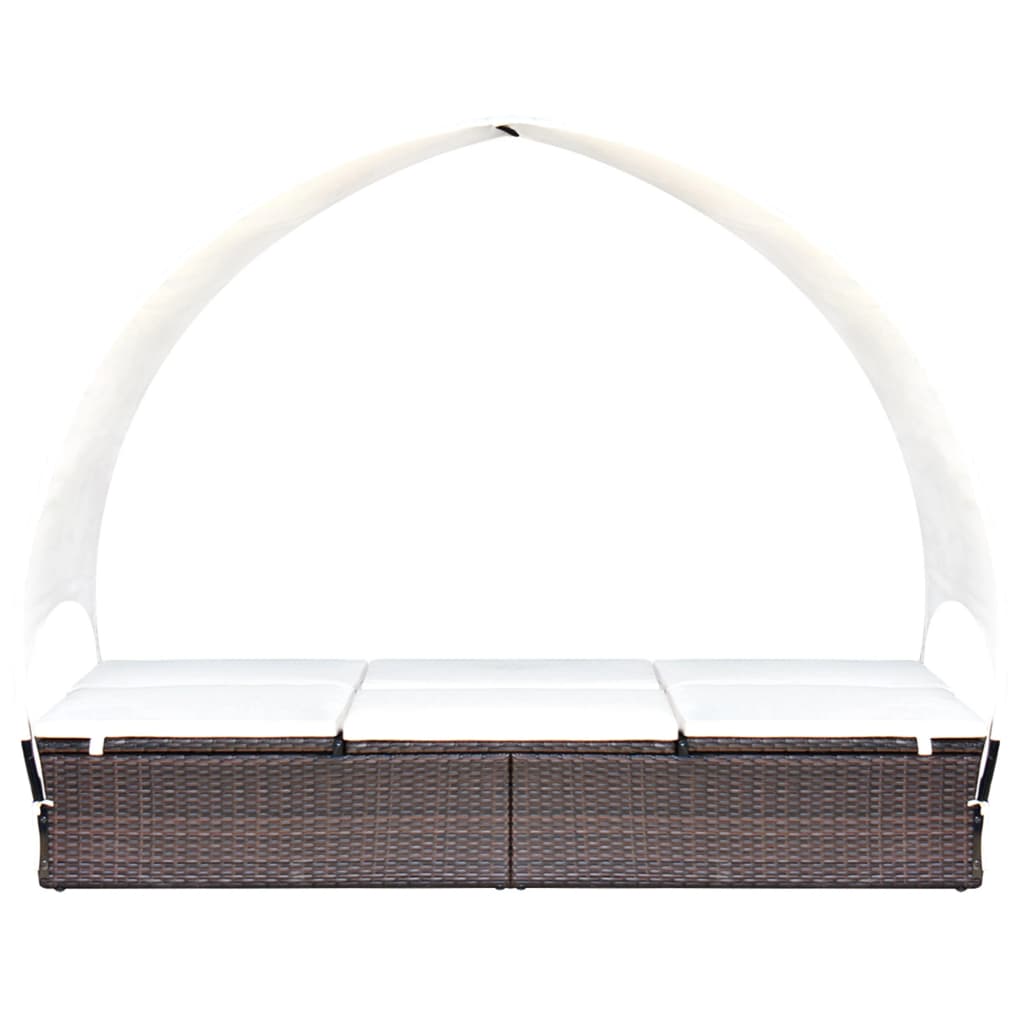 vidaXL Ligbed tweepersoons met luifel poly rattan bruin
