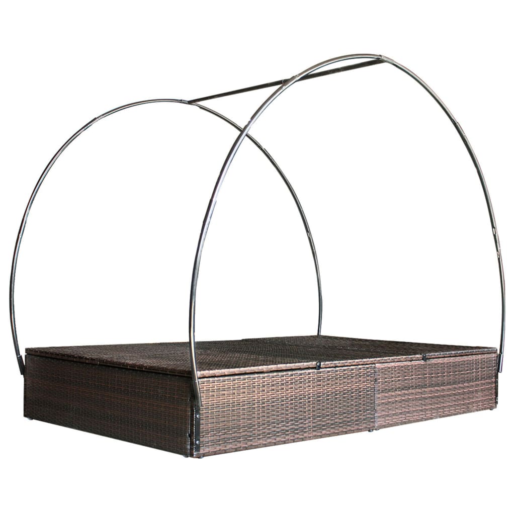vidaXL Ligbed tweepersoons met luifel poly rattan bruin