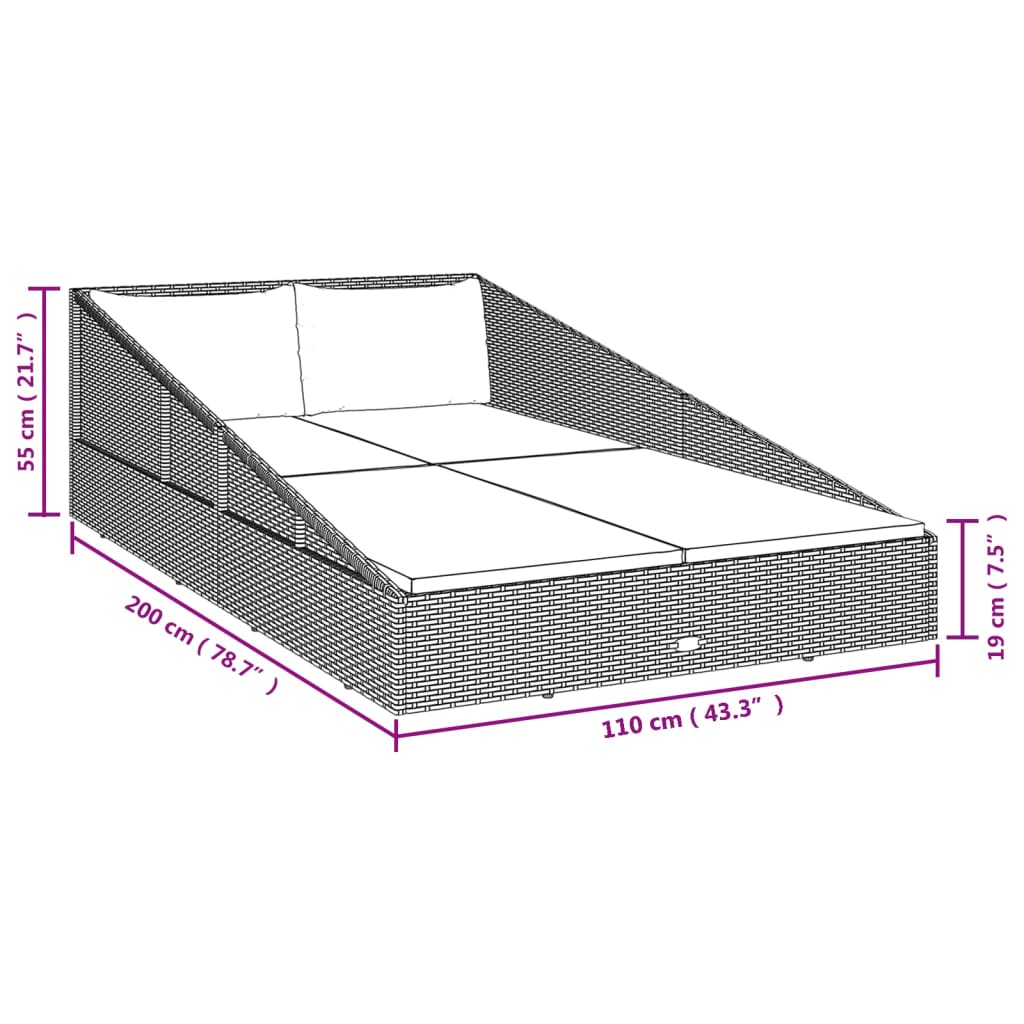 vidaXL Tuinbed 110x200 cm poly rattan bruin