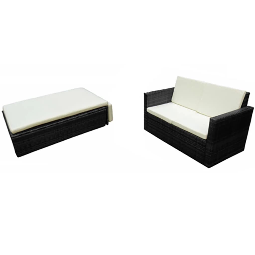 vidaXL 2-delige Loungeset met kussens poly rattan bruin