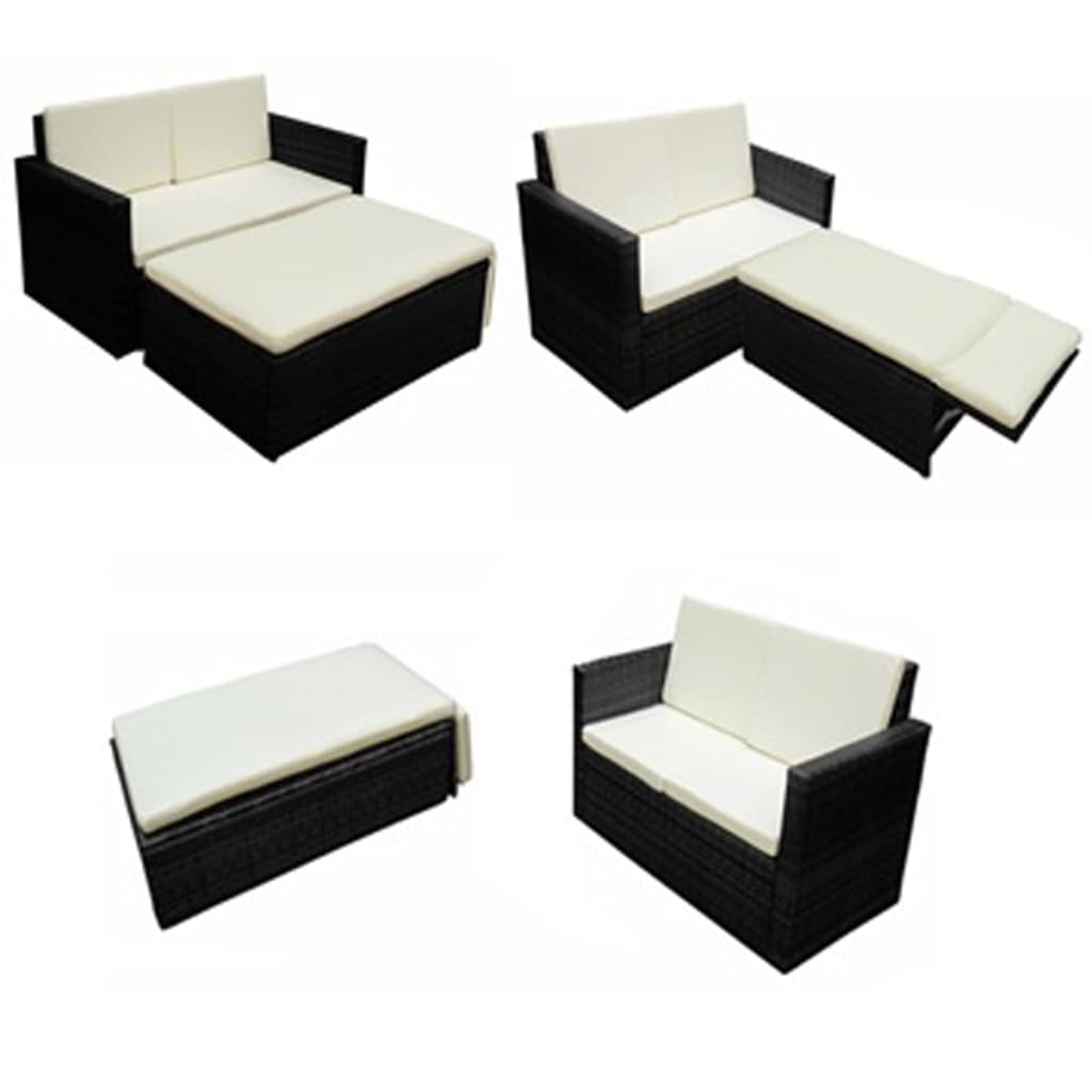 vidaXL 2-delige Loungeset met kussens poly rattan bruin