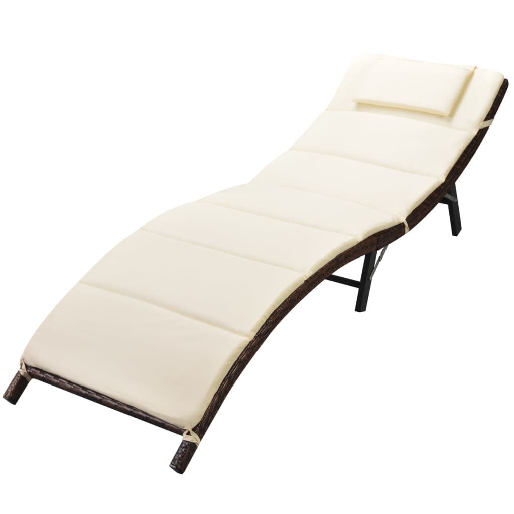 vidaXL Ligbed met kussen inklapbaar poly rattan bruin