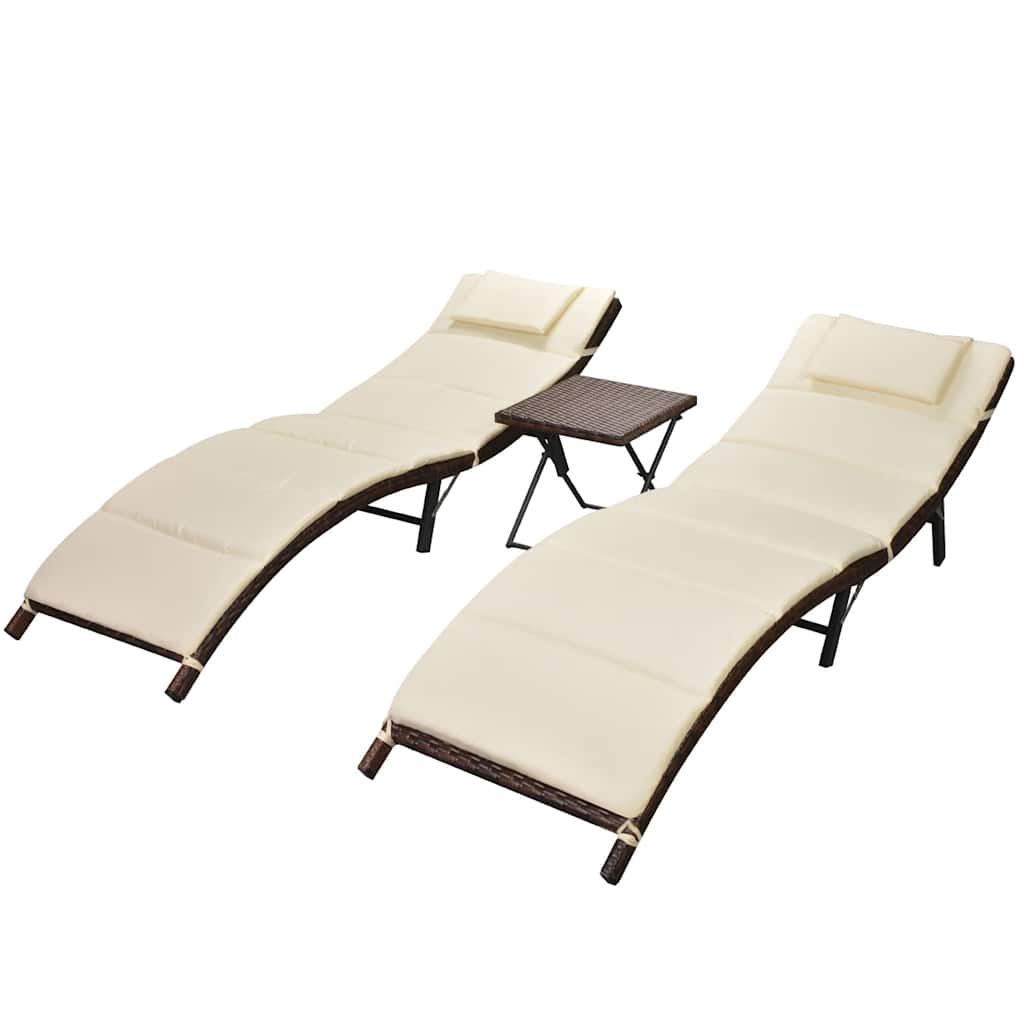 vidaXL 3-delige Loungeset inklapbaar poly rattan grijs