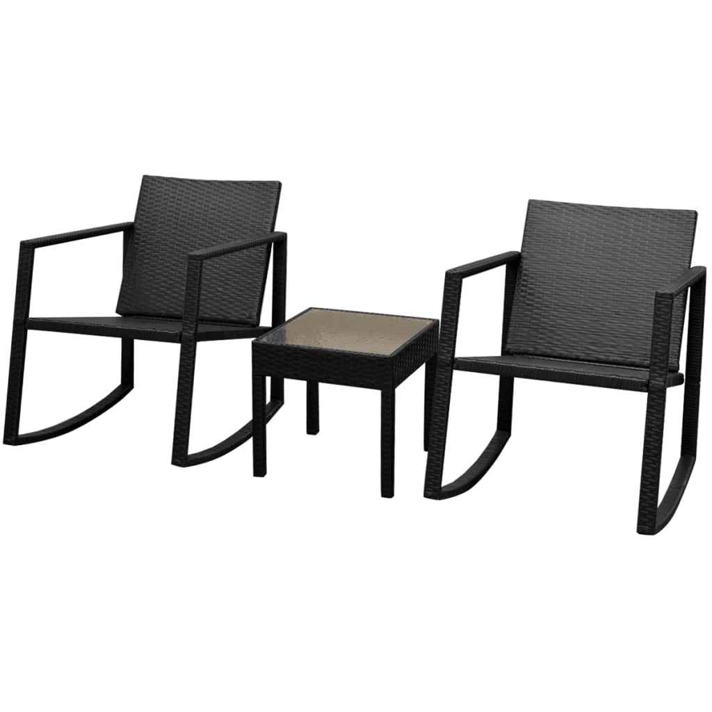 vidaXL 3-delige Bistroset poly rattan zwart