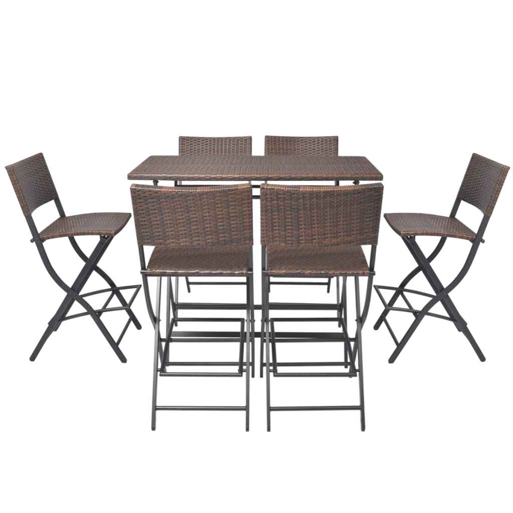 vidaXL 7-delige Tuinset inklapbaar staal poly rattan bruin