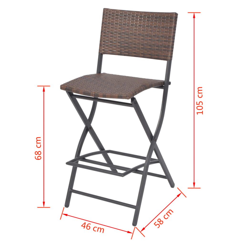 vidaXL 7-delige Tuinset inklapbaar staal poly rattan bruin