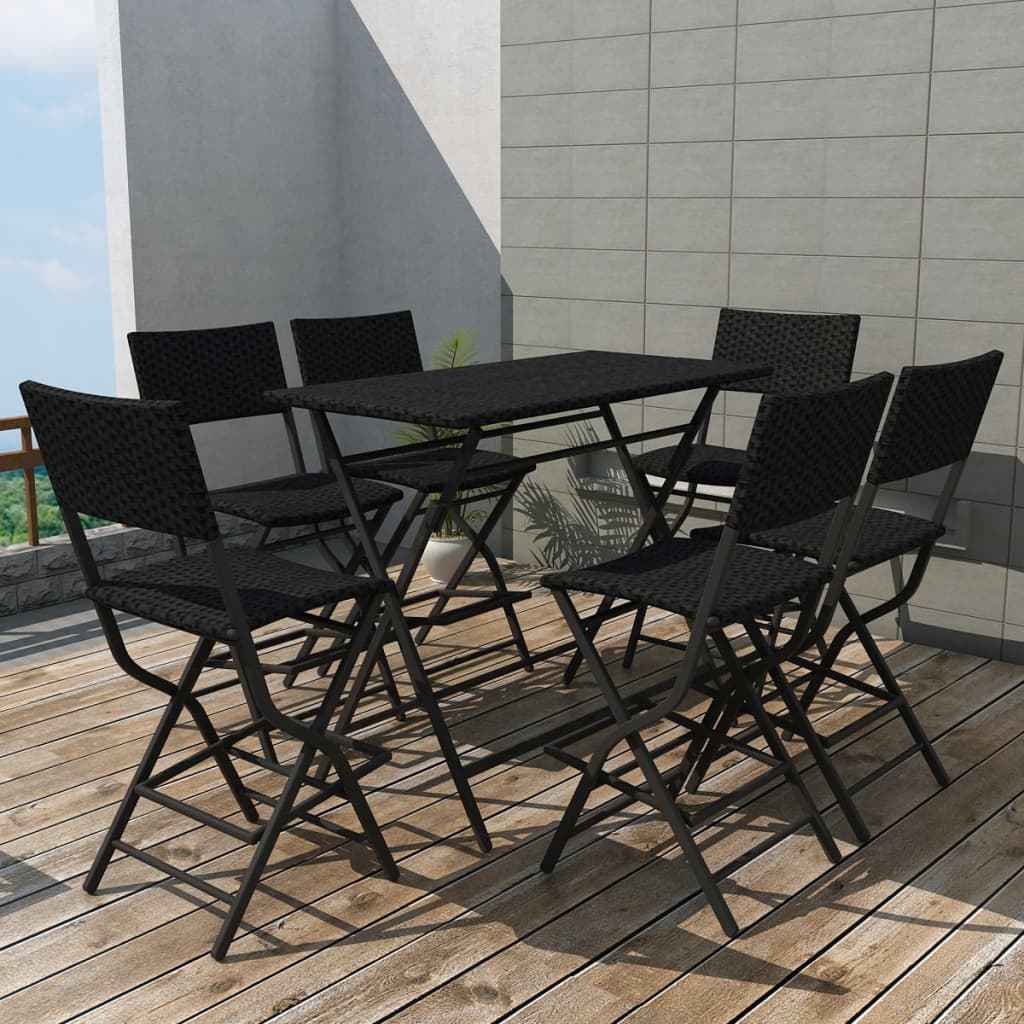 vidaXL 7-delige Tuinset inklapbaar staal poly rattan bruin