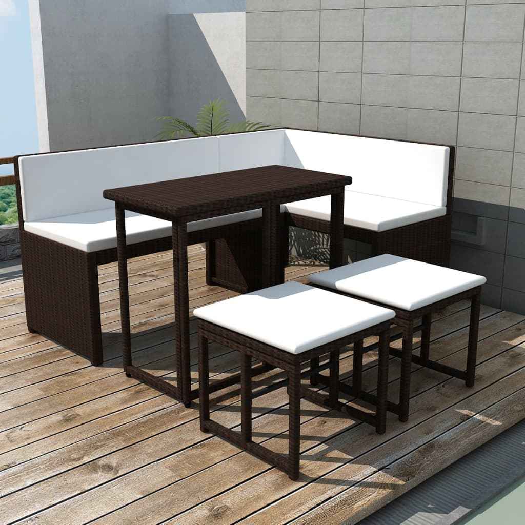 vidaXL 5-delige Tuinset staal poly rattan bruin