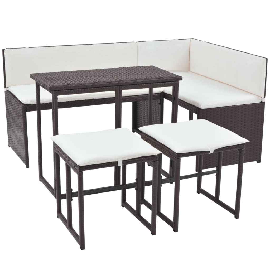 vidaXL 5-delige Tuinset staal poly rattan bruin