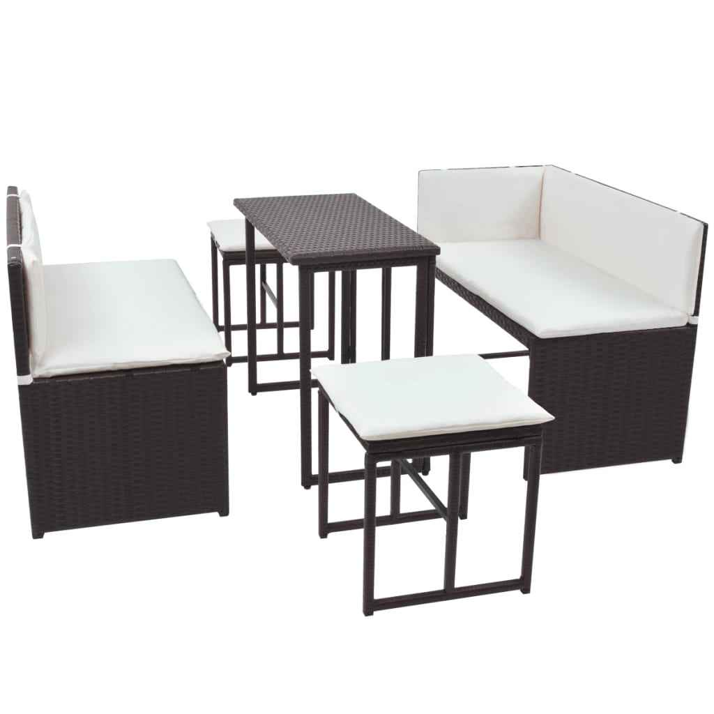 vidaXL 5-delige Tuinset staal poly rattan bruin