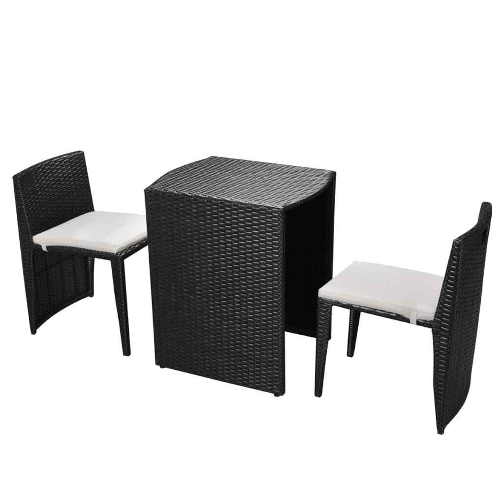 vidaXL 3-delige Bistroset met kussens poly rattan bruin
