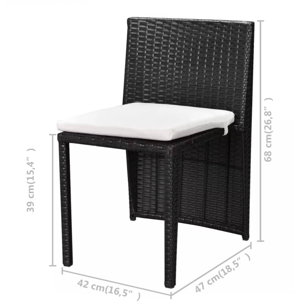 vidaXL 3-delige Bistroset met kussens poly rattan bruin