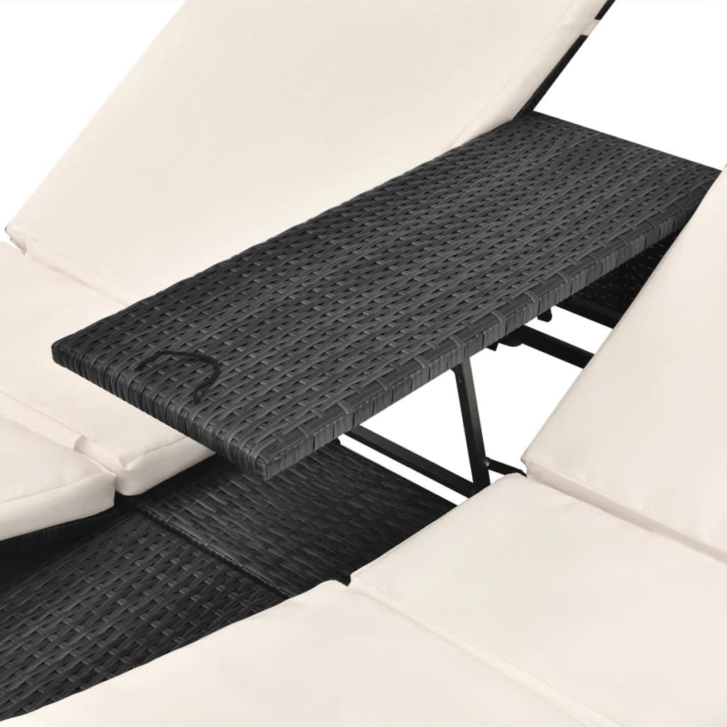 vidaXL Ligbed tweepersoons met gordijn poly rattan zwart - Aashly