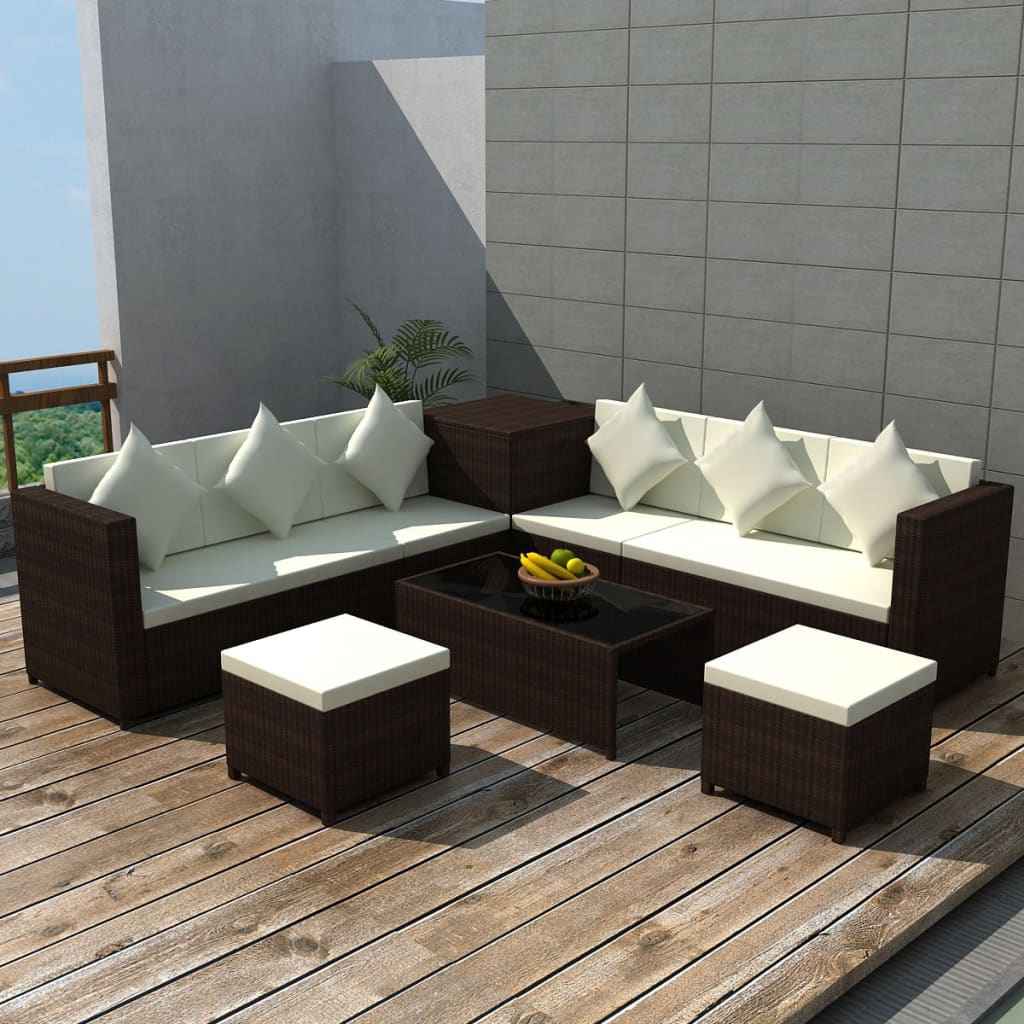 vidaXL 8-delige Loungeset met kussens poly rattan grijs