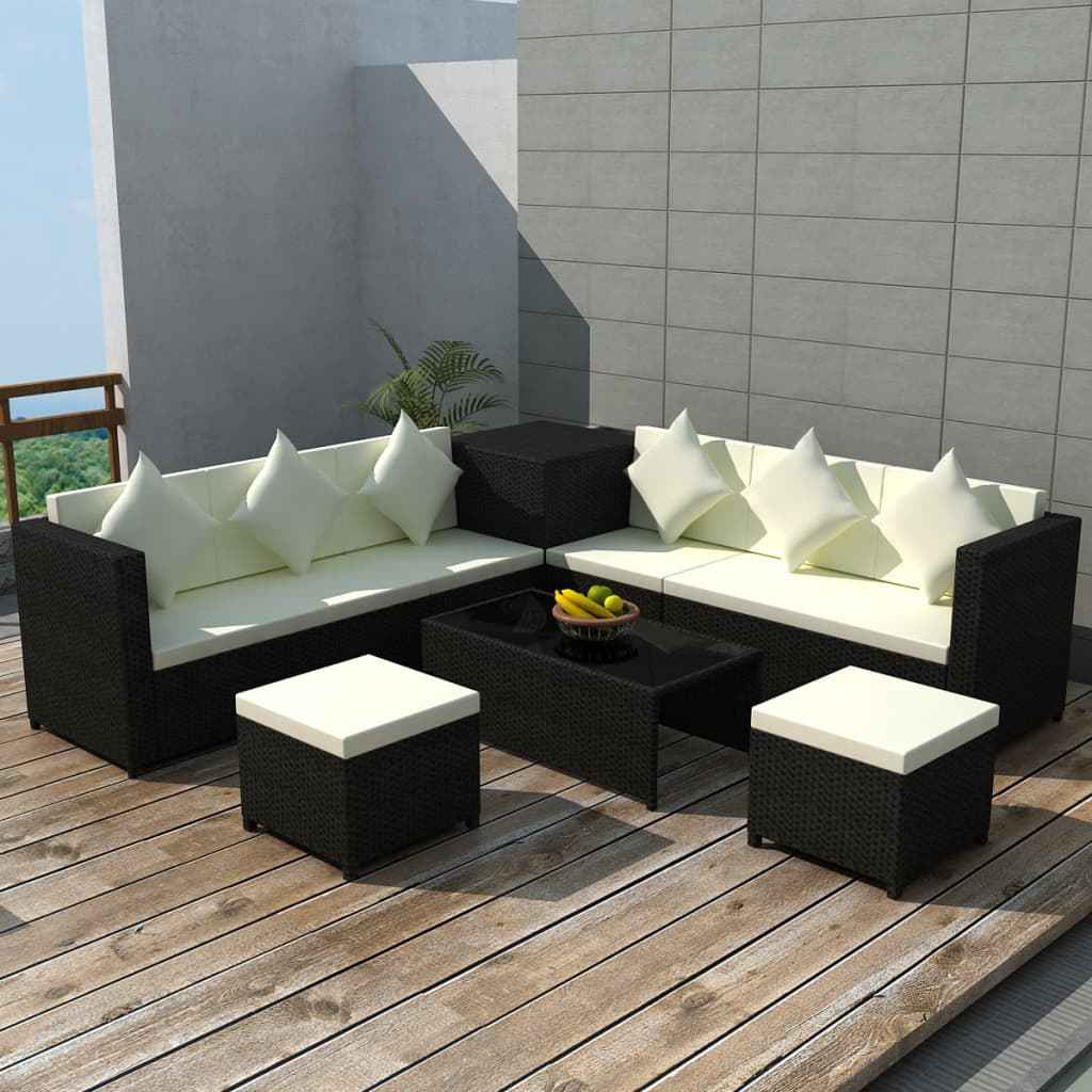 vidaXL 8-delige Loungeset met kussens poly rattan grijs