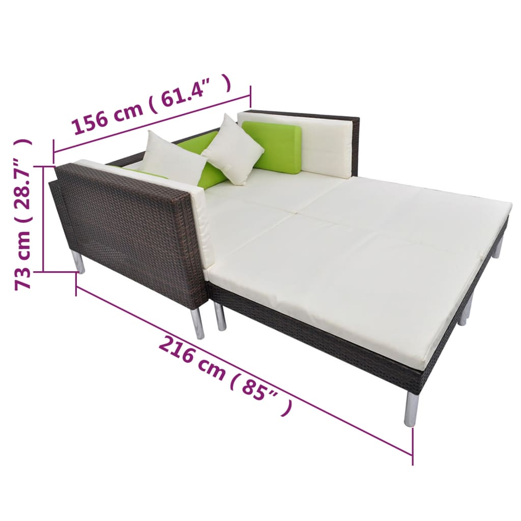 vidaXL 4-delige Loungeset met kussens poly rattan bruin