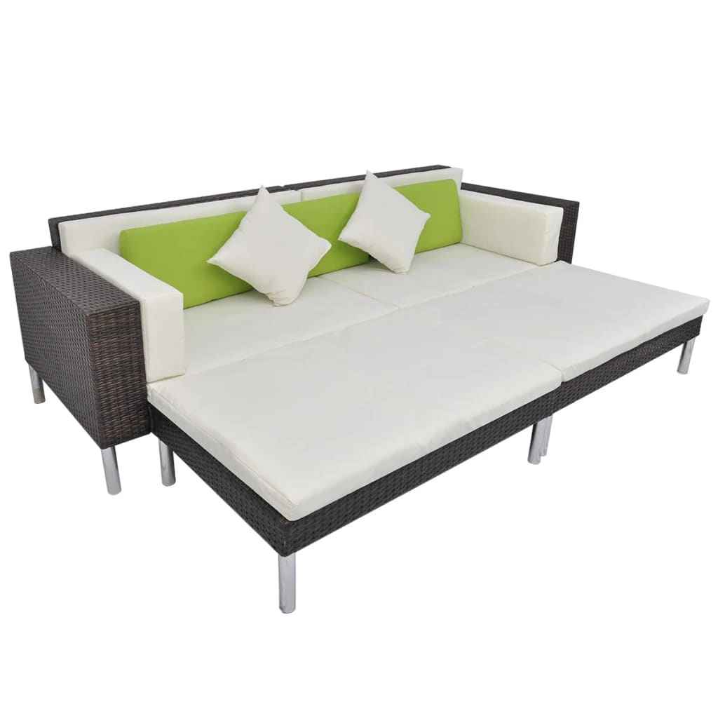 vidaXL 4-delige Loungeset met kussens poly rattan bruin