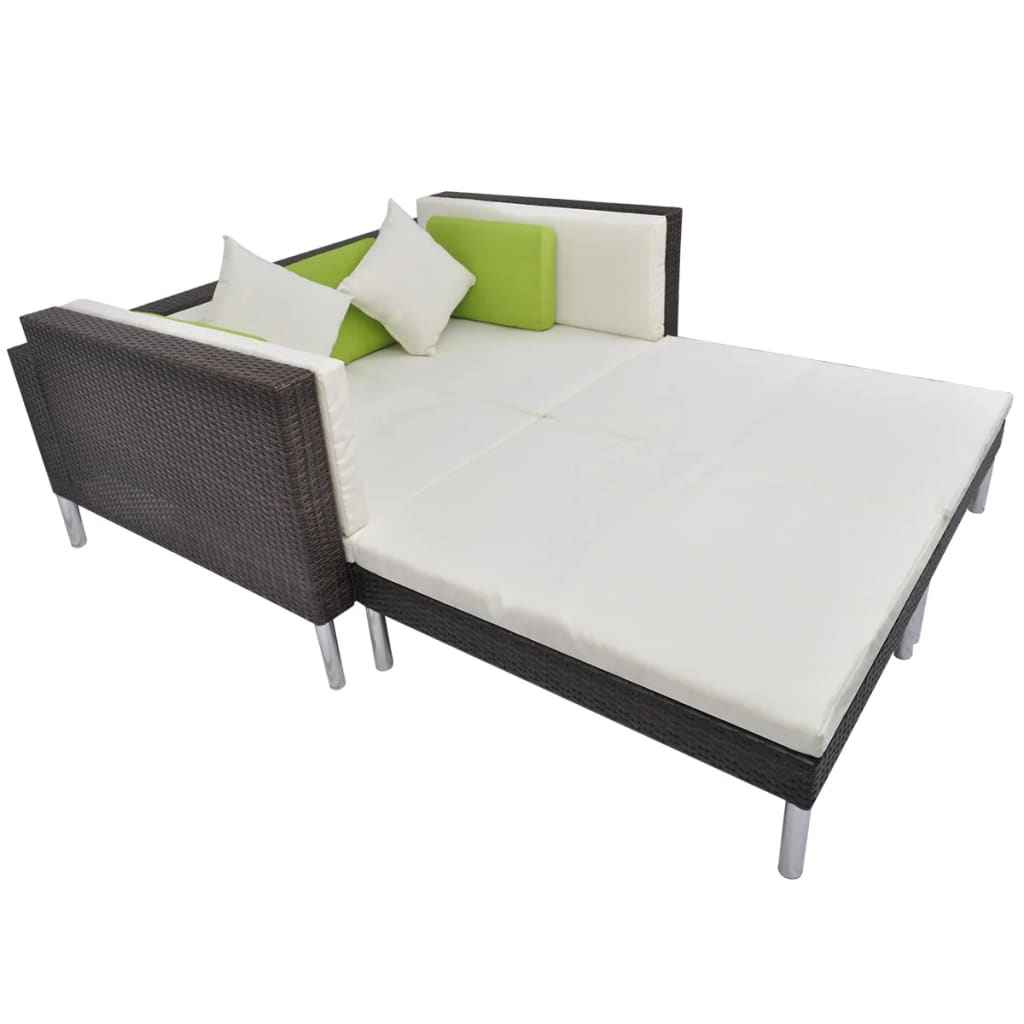 vidaXL 4-delige Loungeset met kussens poly rattan bruin