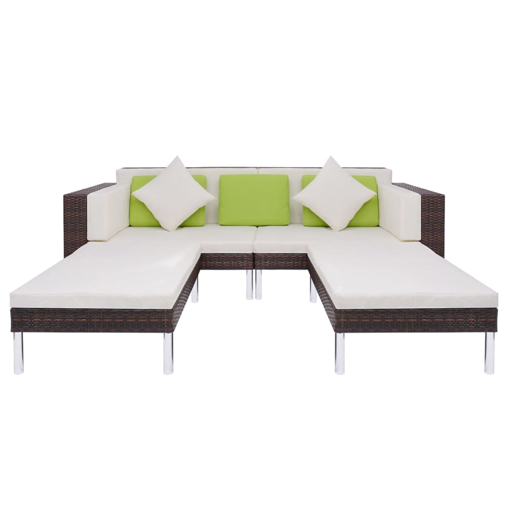 vidaXL 4-delige Loungeset met kussens poly rattan bruin
