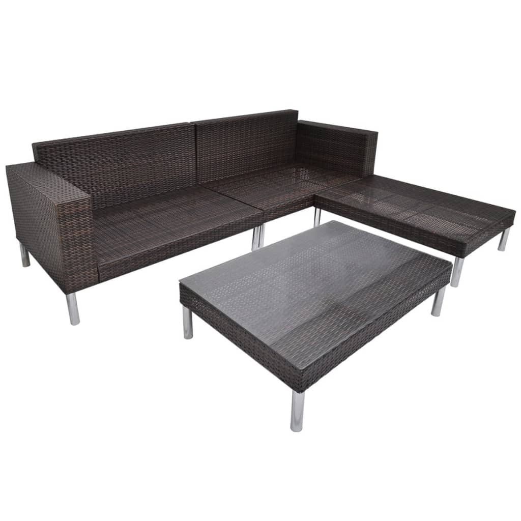 vidaXL 4-delige Loungeset met kussens poly rattan bruin