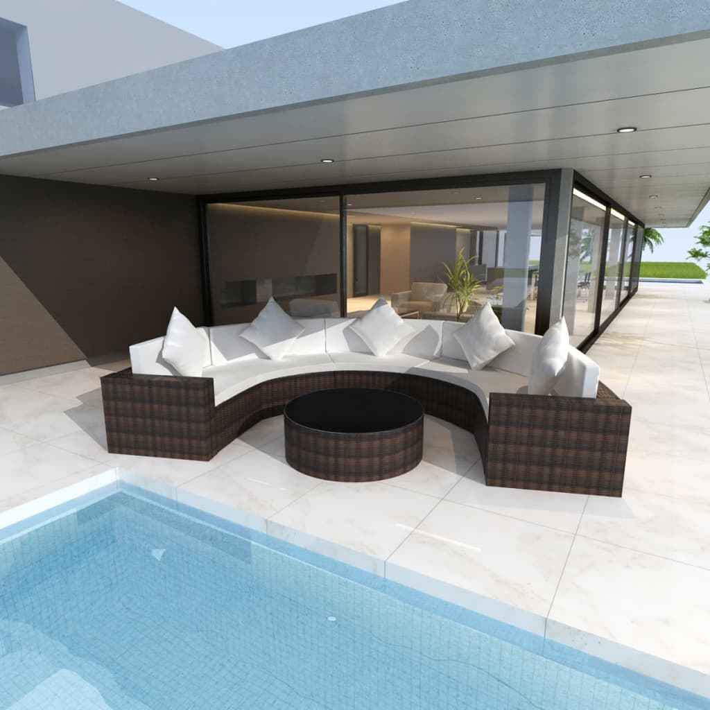 vidaXL 6-delige Loungeset met kussens poly rattan grijs