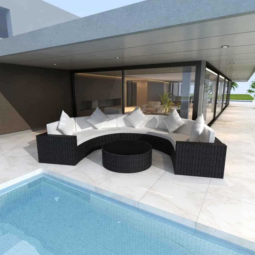 vidaXL 6-delige Loungeset met kussens poly rattan grijs