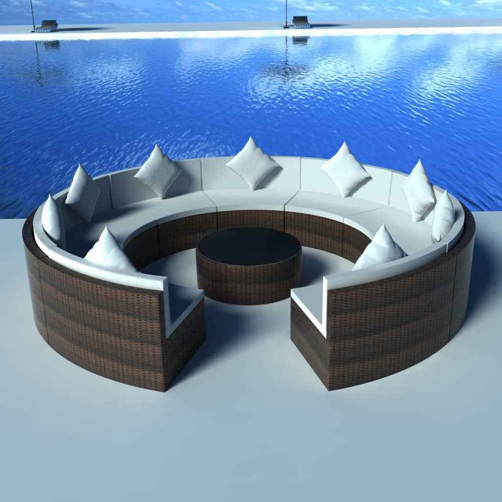 vidaXL 10-delige Loungeset met kussens poly rattan bruin