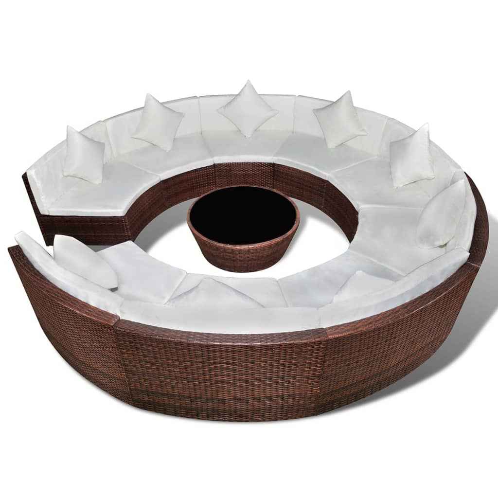 vidaXL 10-delige Loungeset met kussens poly rattan bruin