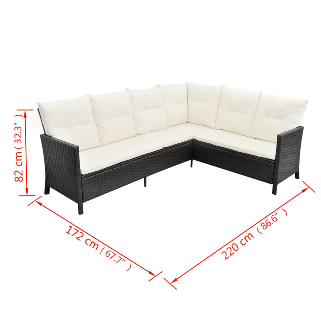 vidaXL 4-delige Loungeset met kussens poly rattan bruin