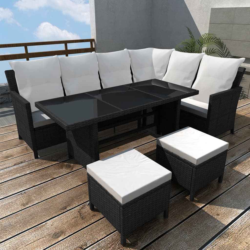 vidaXL 4-delige Loungeset met kussens poly rattan bruin