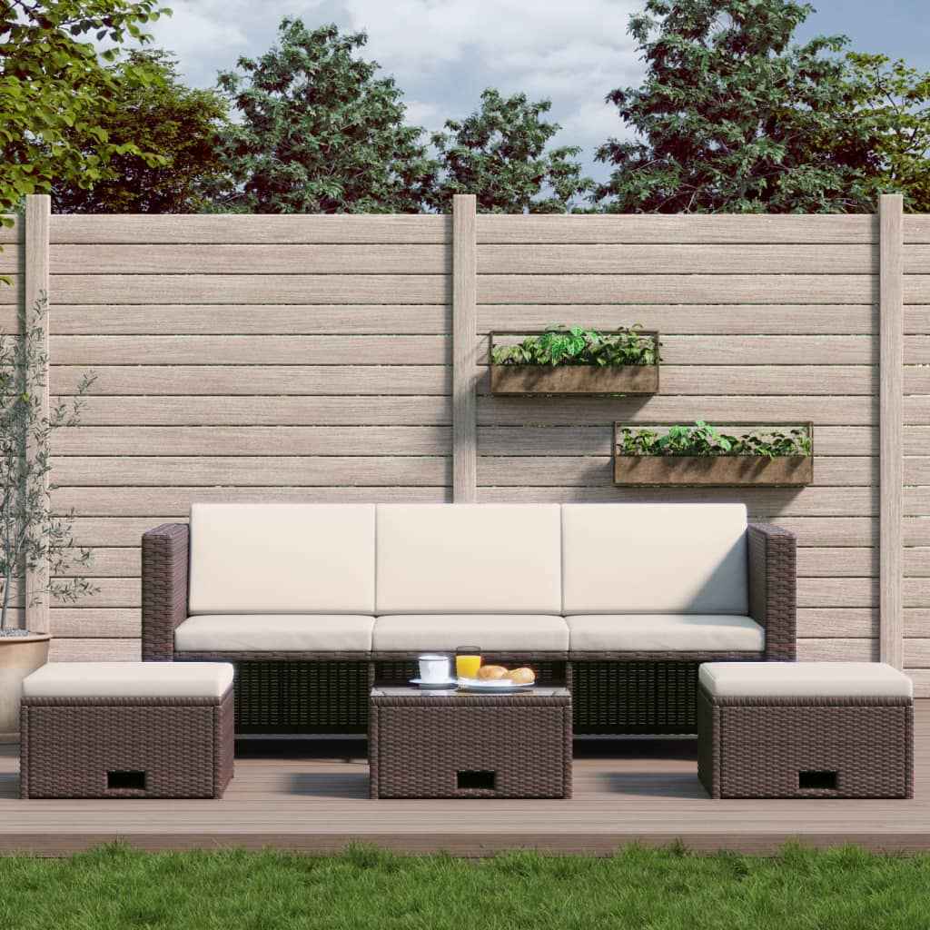 vidaXL 4-delige Loungeset met kussens poly rattan zwart