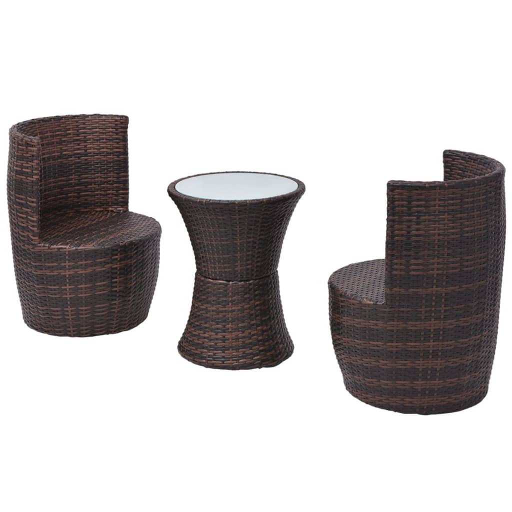vidaXL 3-delige Bistroset met kussens poly rattan bruin