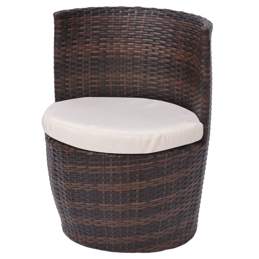 vidaXL 3-delige Bistroset met kussens poly rattan bruin