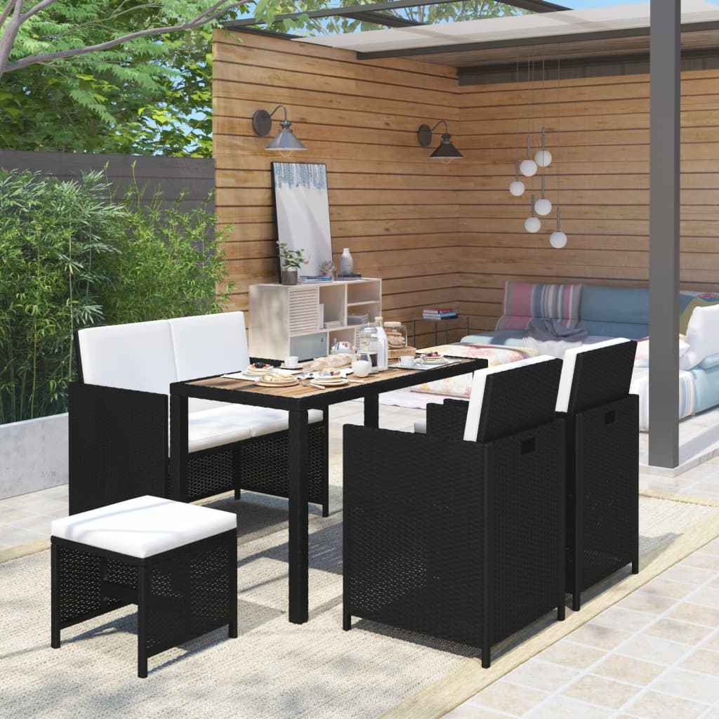 vidaXL 6-delige Tuinset poly rattan en acaciahout grijs