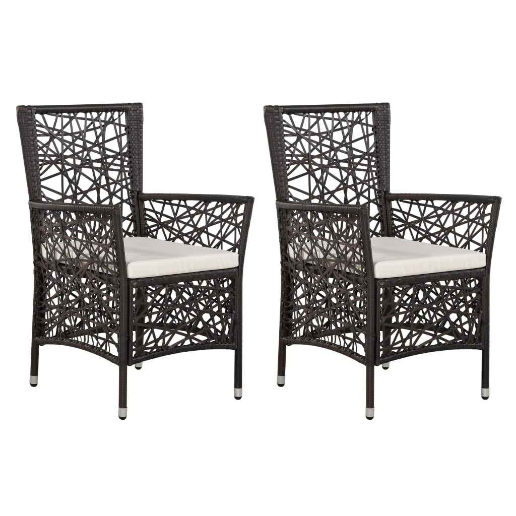 vidaXL Tuinstoelen 2 st met kussens poly rattan bruin