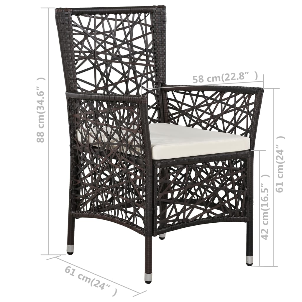vidaXL Tuinstoelen 2 st met kussens poly rattan bruin