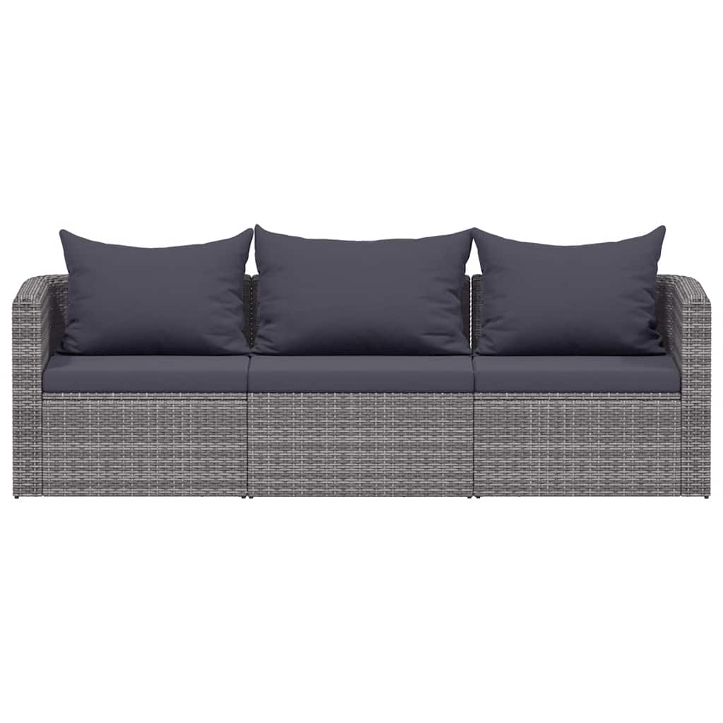 vidaXL 3-delige Loungeset met kussens poly rattan grijs - Aashly