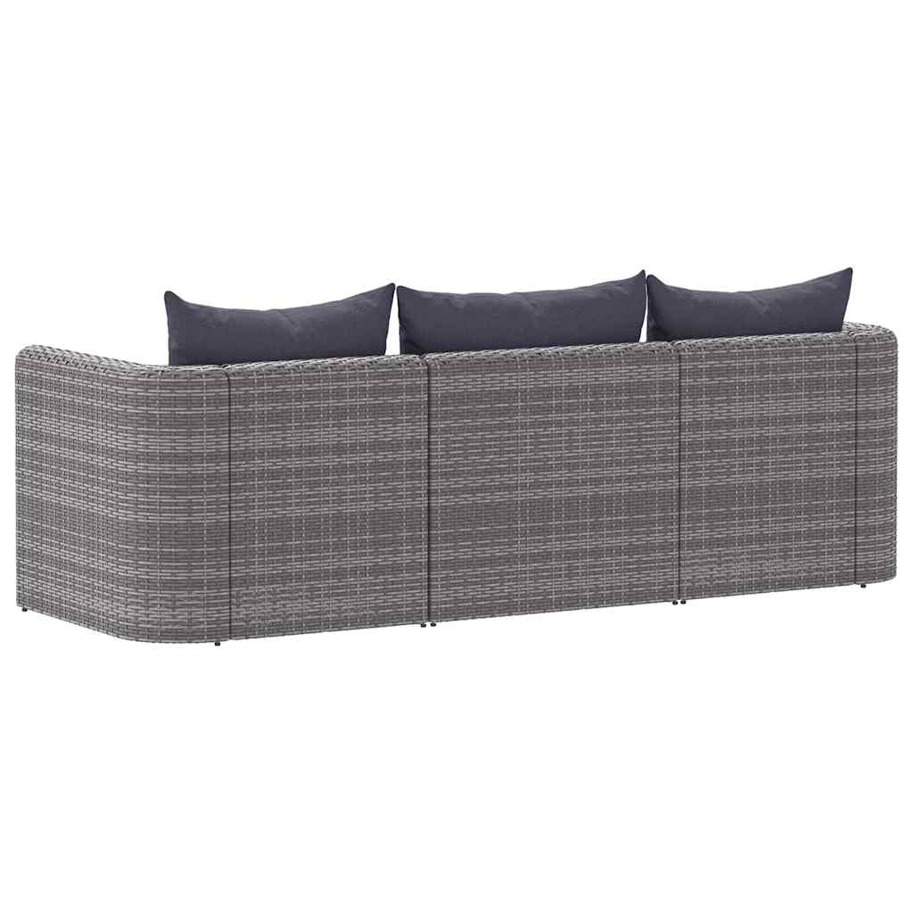 vidaXL 3-delige Loungeset met kussens poly rattan grijs - Aashly