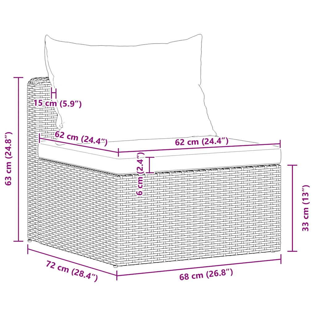 vidaXL 3-delige Loungeset met kussens poly rattan grijs - Aashly